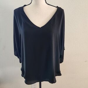 White House Black Market Black V Neck Dolman Sleeve Chiffon Blouse Size Medium